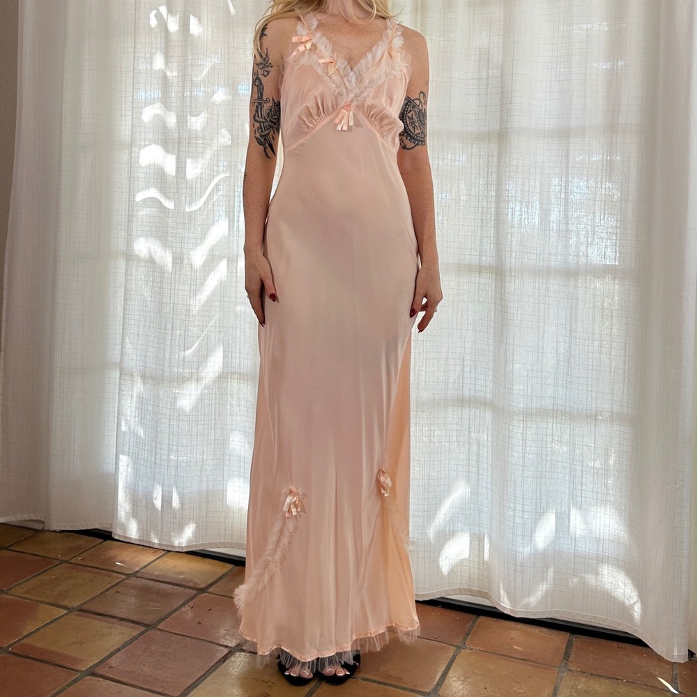 1940s Ballet Pink Slip Dress Tulle and Ribbon Work Artemis